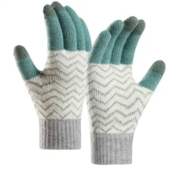 1 пара мужских и женских зимних перчаток из жаккарда в стиле пэчворк, вязаные перчатки с плюшевой подкладкой, теплые перчатки с сенсорным экраном
