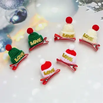 1 пара рождественских заколок для волос в виде шапочки; Милая детская красная вязаная мини-шапочка; заколки для девочек; Рождественские аксессуары для волос; Подарки
