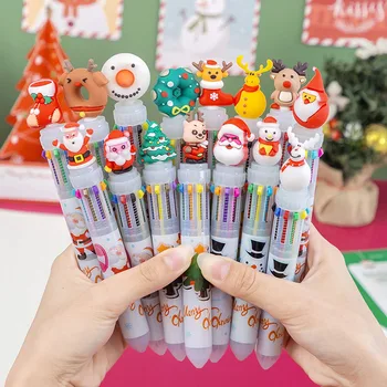 1 шт Милая рождественская шариковая ручка 10 цветов Kawaii 0,5 мм Ручки-роллеры Подарочные канцелярские принадлежности для школьного офиса