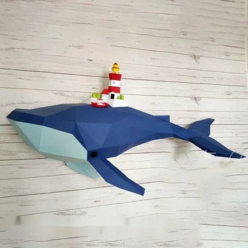 100 см передвижной островной замок океан синий кит Рыба Стена гостиная спальня 3D настенное украшение diy бумажная модель papercraft оригами