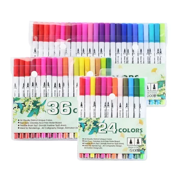 100 цветов Мелкий карандаш для рисования Акварельными фломастерами для каллиграфии Кисточка с двойным наконечником Школьные канцелярские принадлежности
