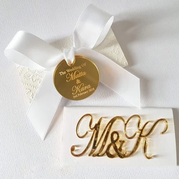 12 Шт Персонализированных великолепных акриловых золотых бляшек, украшенных логотипом Свадебной Шоколадной пары, Именная коробка, Баннер, Сувениры на годовщину