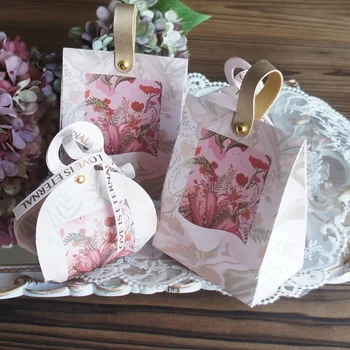 12 шт Роза Бумажная коробка с розовым цветком Подарочные конфеты Упаковка шоколадных Макарон Свадебные Коробки для Дня Рождения Украшения вечеринки