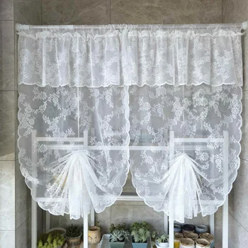 1шт Белая двойная занавеска для маленького окна с цветочным кружевом, прозрачная Римская драпировка, жалюзи для кухни и кабинета # E