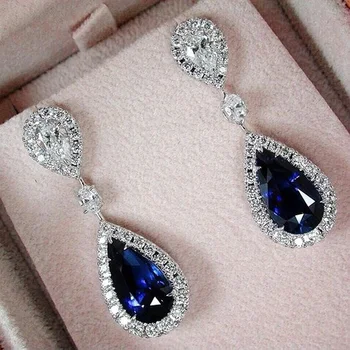 2,8*0,8 см Модные серьги с синими кристаллами в форме капли в стиле бохо для женщин, ювелирные изделия, серьги для помолвки, вечеринки
