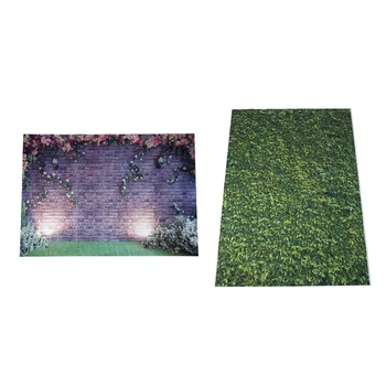 2 Шт 7x5 футов Фонов для фотосъемки с цветами на стене Кирпичная Природа Фон с Зеленой травой Фон Spring Stuido