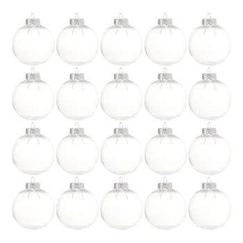 20 ШТ поделок из прозрачного пластика с наполняемым орнаментом Рождественские шары со съемным серебристым металлическим колпачком для рождественских елок 8 см