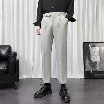 2023 Весенние новые Мужские брюки Корейская мода Прямые Повседневные брюки для костюмов с драпировкой и поясом Шикарные Молодежные брюки уличная одежда