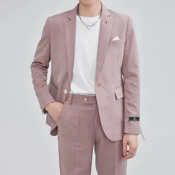 2023 Корейская версия Slim Spring (костюм + брюки) Новая мода Мужчины Красивый Тонкий Банкетный Свадебный деловой костюм Комплект из двух комплектов
