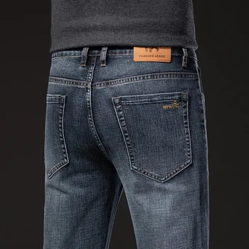 2023 Новые мужские модные Прямые весенние джинсы из эластичного хлопка, обычные деловые повседневные брюки, Классические синие джинсовые брюки, мужские