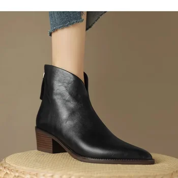 2023 Осень, новые модные ботильоны, женские остроносые ботинки, женская обувь с острым носком в стиле ретро, зимние винтажные ботинки Челси