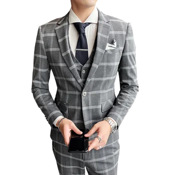 2023 Платье костюм мужской корейский вариант тонкий молодежный популярный повседневный модный деловой клетчатый костюм костюм жениха платье