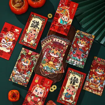2024 Китайский Новый Год Красный конверт с традиционным рисунком Дракона DIY Упаковка Сумка для благословения Празднование Весеннего фестиваля Карман для денег