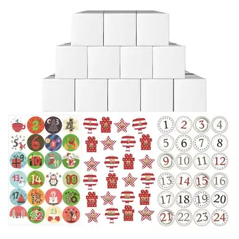 24шт Креативная Рождественская коробка обратного отсчета 24 дня DIY Рождественская подарочная коробка с календарем обратного отсчета с наклейками с цифрами 1-24