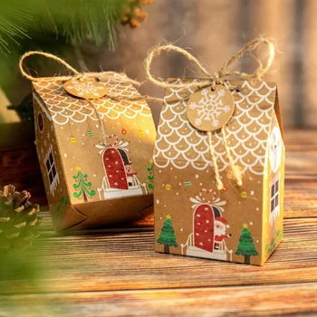24шт Подарочная коробка для конфет в форме Рождественского домика, Веселые Рождественские Украшения для дома, Рождественский орнамент Санта-Клауса, Navidad New Year