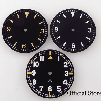 29 мм Циферблат часов Nologo Black Vintage Yellow Marks подходит для NH35A NH36A ETA2824 PT5000 ST2130 ST1612 Иглы для часов MIYOTA DG 2813