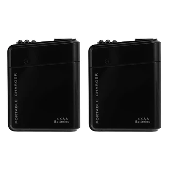 2X Черная батарея 4X AA Портативное зарядное устройство аварийного питания USB для мобильного телефона