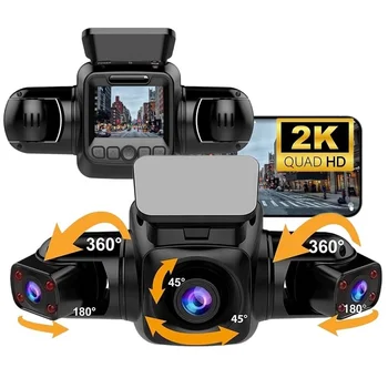 3-канальный HD-рекордер объемного просмотра с разрешением 2K и 3 объективами 1080P, автомобильная камера wifi, автомобильный видеорегистратор blackbox поддерживает 4 камеры