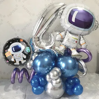 37шт Воздушные шары на тему Вселенной и космического пространства 32-дюймовый шар из фольги с серебряным номером астронавта для мальчиков, декор для вечеринки по случаю дня рождения, детские подарочные игрушки