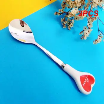 3ШТ Суповая ложка, Милые Десертные Сердечки для мороженого с длинной ручкой, Разноцветные Кухонные принадлежности, Креативная Кофейная ложка для перемешивания