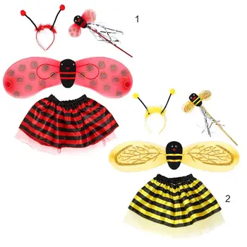 4шт Детский костюм пчелы для косплея Божья Коровка Пчела с милым крылом Детский костюм Феи для девочек Маскарадное платье для Косплея на Хэллоуин
