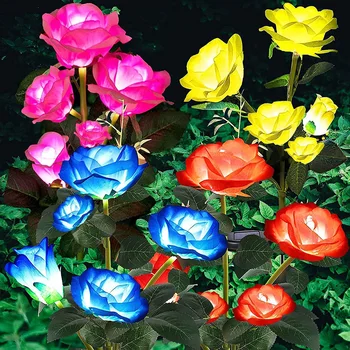 5 Головок солнечных фонарей, наружные Декоративные Солнечные садовые фонари, лампа для газона в виде цветка розы для декора сада во дворе