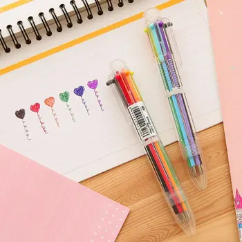 5ШТ. Милая 6-цветная Шариковая Ручка, Вдохновляющая Мультяшная 6-Цветная Ручка, Креативная Разноцветная Ручка, Школьные Канцелярские Принадлежности