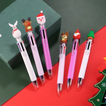 60шт Милый мультфильм Рождество 6 Цветов Шариковая ручка Санта Клаус 6-цветные Многоцветные ручки для печати Студенческие школьные канцелярские принадлежности