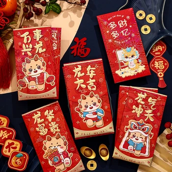 6ШТ креативных китайских новогодних красных конвертов Lucky Money Подарочный конверт Year Of The Dragon Красный пакет