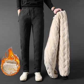 7XL Мужские спортивные брюки из овечьего флиса Зима теплая Плюс бархат Утолщенная Свободная ветрозащитная верхняя одежда Хлопчатобумажные брюки прямого типа