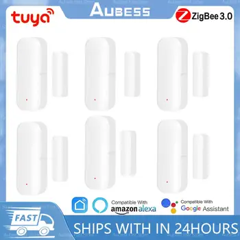Aubess Tuya Zigbee WiFi Дверной датчик Умный оконный датчик Детектор сигнализации Независимый магнитный датчик Работа с Alexa Google Home