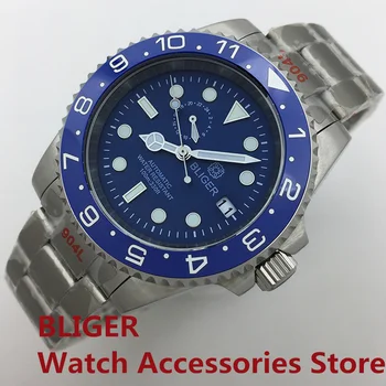 BLIGER Luxury Reloj Hombre 40 мм NH37 Автоматические мужские часы с сапфировым стеклом, синий циферблат, ремешок из нержавеющей стали, Зеленая Светящаяся дата
