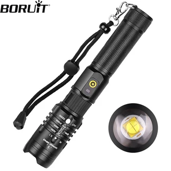 BORUiT A85 3000LM Мощный светодиодный фонарик с зумом, USB перезаряжаемый портативный прожектор с аккумулятором 18650 для наружного и аварийного использования