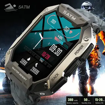 C20 Военные Смарт-часы Мужские Carbon Black Ultra Army Outdoor IP68 5ATM Водонепроницаемые Сердечного Ритма Кислорода В Крови Satm Smartwatch 2023