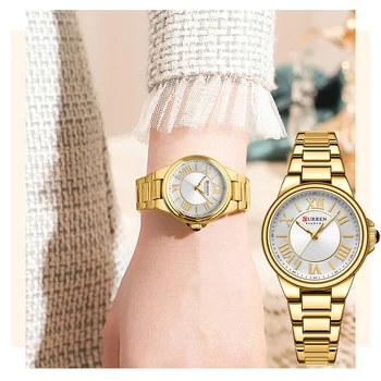 CURREN, лидирующий бренд, Классические элегантные женские кварцевые часы с тонким браслетом из нержавеющей стали, наручные часы со светящимися женскими указателями.