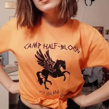 Camp Half Blood, звук Лонг-Айленда, забавная лошадь, женские футболки оранжевого цвета, унисекс, футболка с изображением Хэллоуина, футболка для студенческой пары,