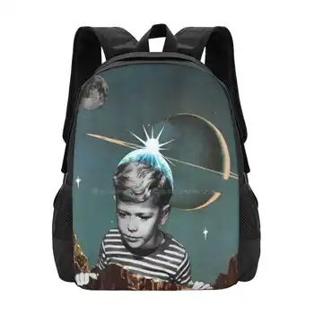 Curious George Новые поступления, сумки унисекс, студенческая сумка, рюкзак, винтажный коллаж, Science Saturn Boy