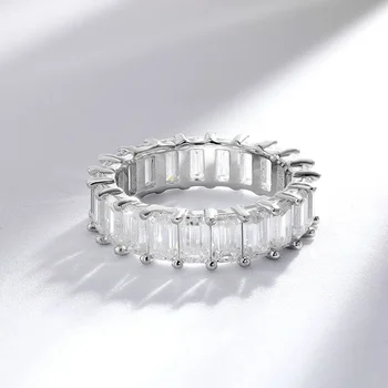 DRring Изумрудная огранка, 100% Настоящий муассанит, кольца для женщин, свадебные кольца с бриллиантами, кольца Вечности, ювелирные изделия из стерлингового серебра S925 Пробы