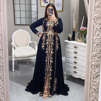 Dimyaoyue Марокканский кафтан Вечерние платья Вышивка Аппликации Мусульманское вечернее платье Куртка Кафутан Арабское вечернее платье для выпускного вечера