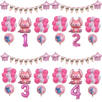 Disney Pink Stitch 32-дюймовый набор воздушных шаров из алюминиевой пленки с номером для украшения Вечеринки по случаю Дня рождения девушки