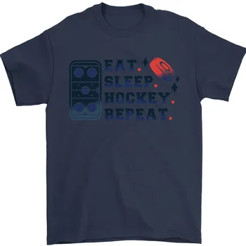 Eat Sleep Hockey Repeat Ice Street Мужская футболка из 100% хлопка с длинными рукавами