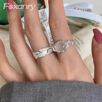 Foxanry Серебряные кольца с геометрическим опалом из перьев для женщин, пар, минималистичные Модные Креативные Элегантные ювелирные изделия на годовщину, подарки