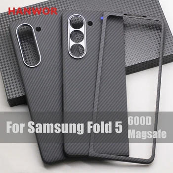 HANWOR 600D Магнитный Складной Чехол из Углеродного Волокна для Samsung Galaxy Z Fold 5 Aramid Fiber Fold 5 Cover Поддерживает Зарядку Magsafe