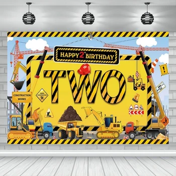 HKFZ Виниловый фон со 2-м днем рождения Инженерный грузовик, тематический баннер для фотосъемки, детское украшение, приветственный фон