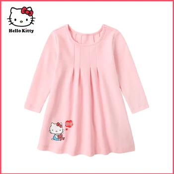 HelloKitty / Детское весенне-осеннее хлопковое платье с длинными рукавами для девочек, розовая плиссированная юбка, красное платье принцессы, модный подарок
