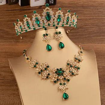 Itacazzo, головной убор для новобрачных, классическая корона, ожерелье, серьги, комплект из четырех предметов, подходит для женской свадьбы и дня рождения.