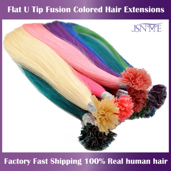 JSNME U Tip Color Наращивание Волос Natural Real Human Fusion Синий Фиолетовый Розовый Серый 613 Цвет 20 