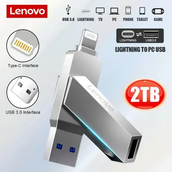 Lenovo 2 В 1 USB Флэш-Накопитель Lightning Интерфейс Флеш-Накопитель 2 ТБ 1 ТБ Флэш-диск С Памятью Высокоскоростной USB-Накопитель Подарок Бесплатная Доставка