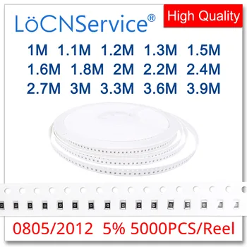 LoCNService 0805 J 5% 5000шт 1М 1.1М 1.2М 1.3М 1.5М 1.6М 1.8М 2М 2.2М 2.4М 2.7 М 3М 3.3М 3.6М 3.9 М smd 2012 резистор ОМ