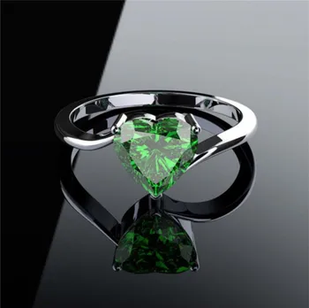 MFY Простые кольца с зеленым цирконом в форме сердца Для женщин, свадебные украшения для помолвки, Медные аксессуары Размер 6-10
